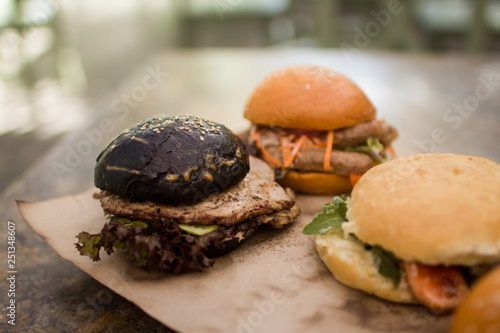 hamburger on wooden background