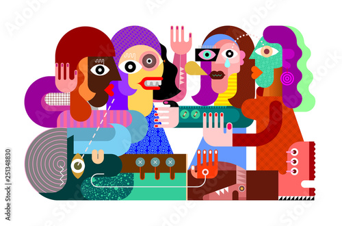Four Women and One Man vector illustration