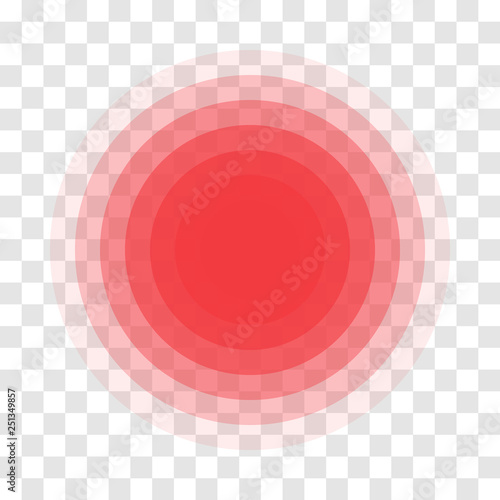 Pain Red Circle Icon For Inflammatory Ache Point. Vector Symbol For Muscular Pain Or Headache And In Stomach And Painkiller Medicine Pill Package Design