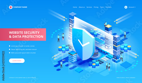Website Security and Data Protection. Vector isometric illustration