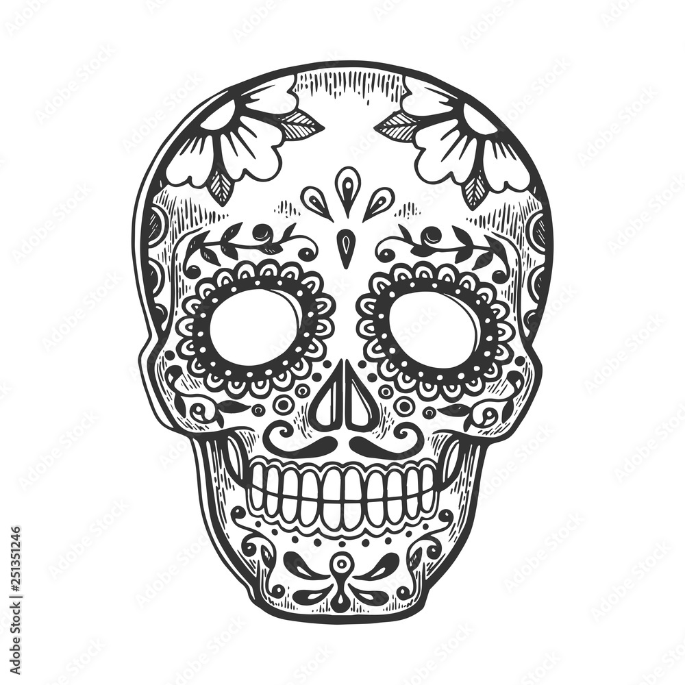 Vecteur Stock Mexican mask day of dead vintage sketch engraving vector ...