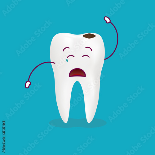 Dental Problem - Sad Decayed Teeth Isolated On A Background. Vector Illustration. Healthcare Concept.