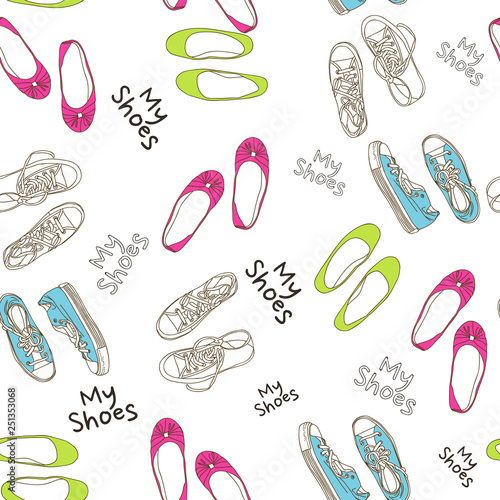 seamless background with vintage shoes pattern