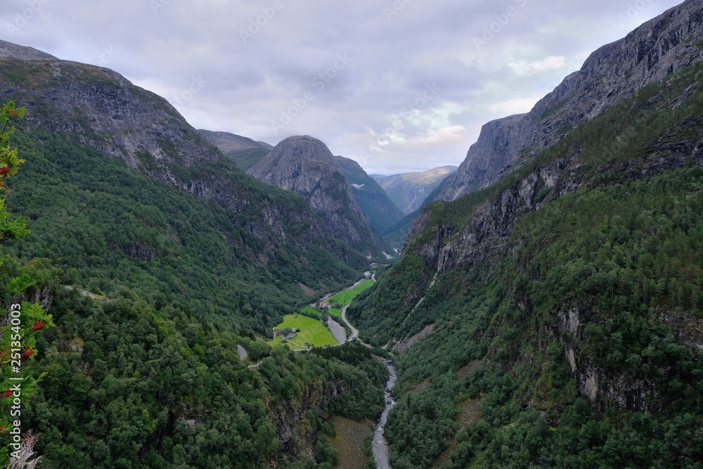 Beautiful view on Naeroydalen Valley and Peaks On Stalheim, Voss Norway Beautiful view on Naeroydalen Valley and Peaks On Stalheim, Voss Norway