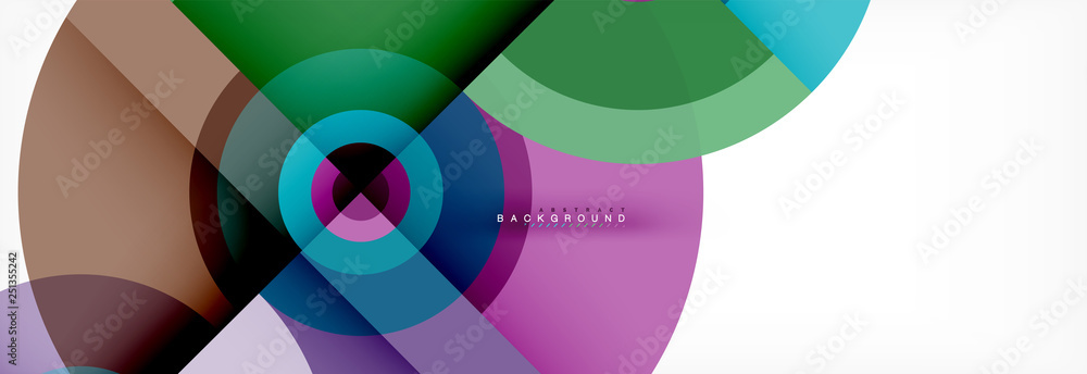 Fototapeta premium Minimal geometric circles and triangles abstract background, techno modern design, poster template