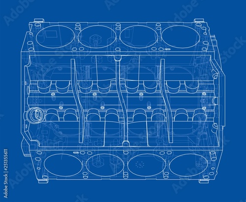 Engine block sketch. Vector rendering of 3d