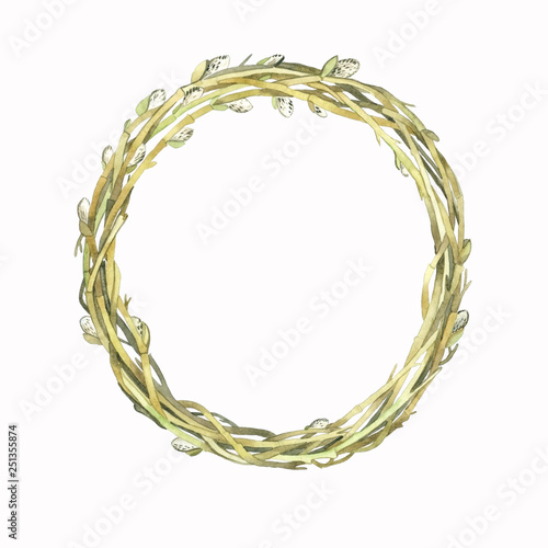Watercolor wreath of willow.