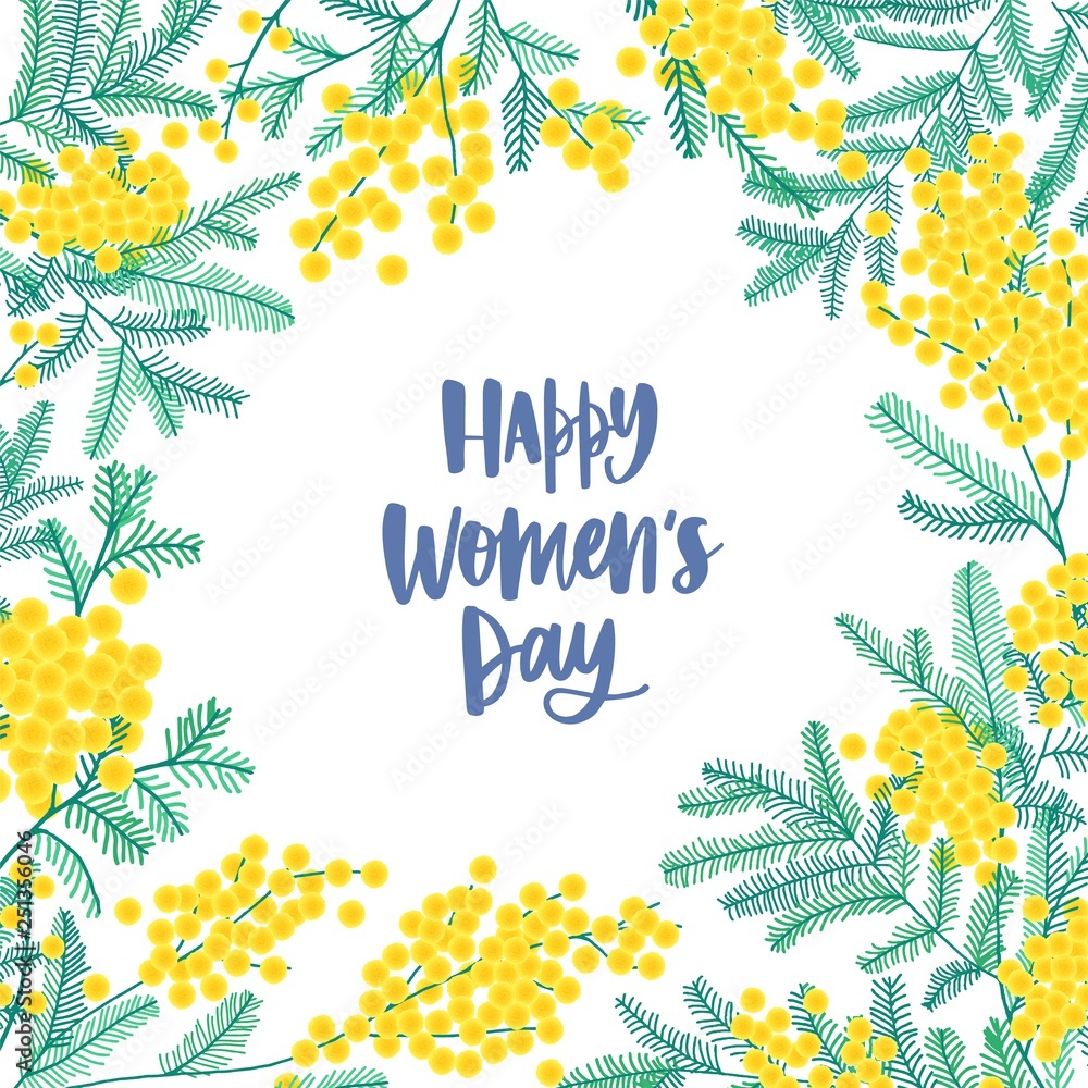 Women's Day square greeting card template decorated by beautiful ...