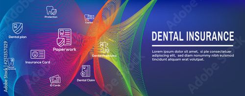 Dental Insurance Outline Icons with tooth image icon set - web header banner