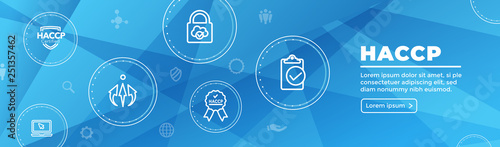 HACCP - Hazard Analysis Critical Control Points icon set and web header banner with award or checkmark