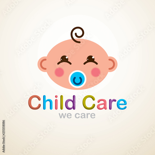 Cute baby cartoon vector flat icon, adorable happy child with nipple emoji. Can be used as a logo.
