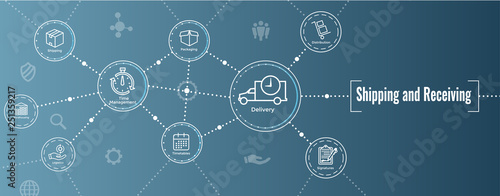 Shipping and Receiving Icon Set with Boxes, Warehouse, checklist, etc