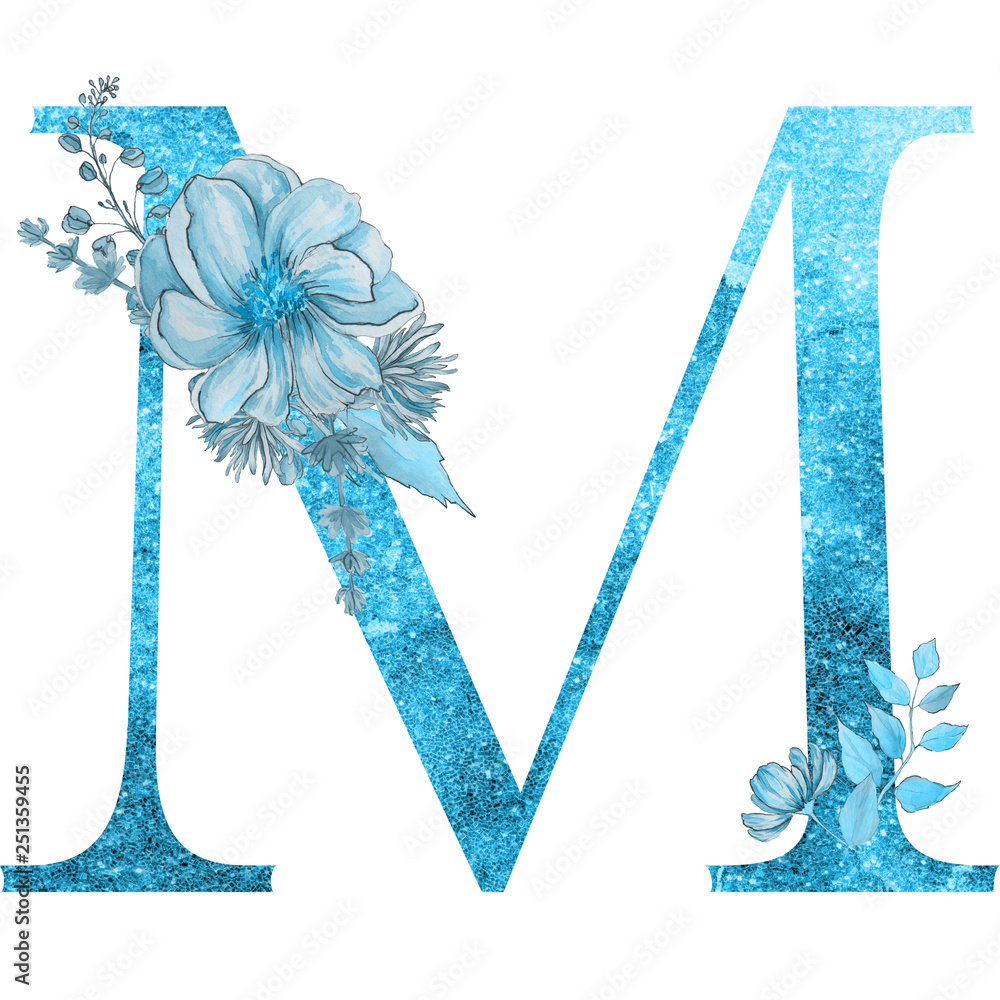 the letter a in blue sparkles