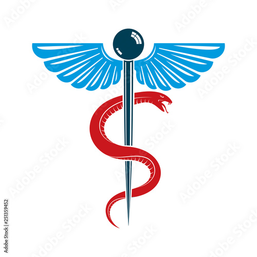 Caduceus symbol made using bird wings and poisonous snakes, healthcare conceptual vector illustration.