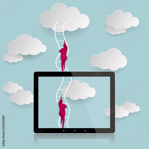 Internet concept design. The business team climbed the clouds.
