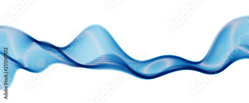 Sound wave, particles flow, effect in motion. dynamic vector abstract background. 3d shape dots blended mesh, future technology relaxing wallpaper.