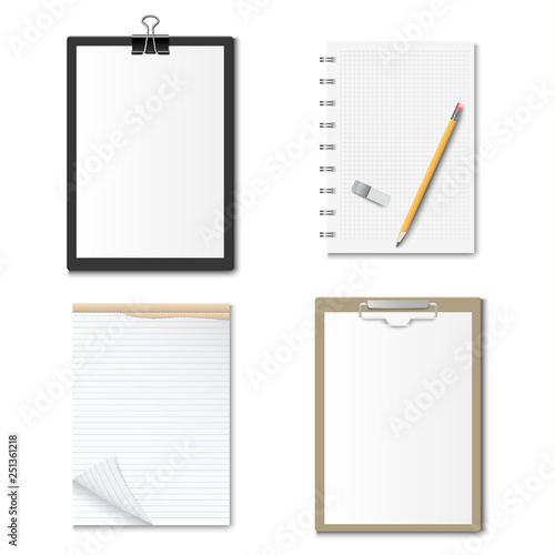 Collection clipboards with paper and notebooks design template