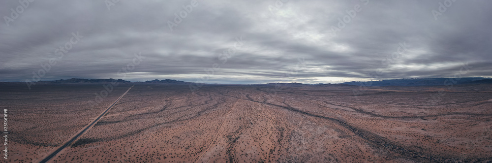 Aerial view panorama of Nevada desert near Moapa Valley 