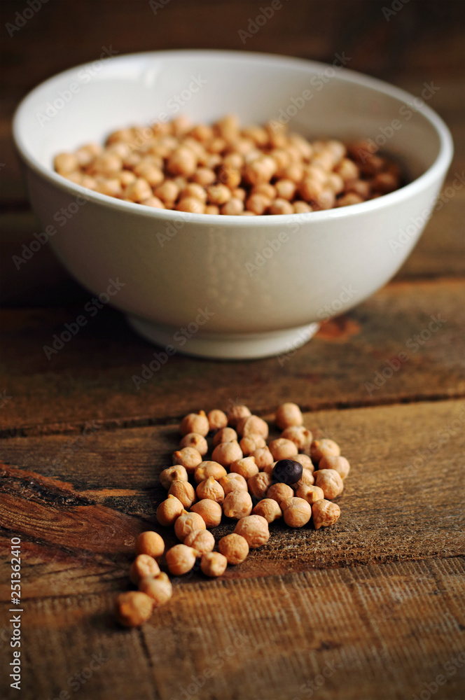 Bowl of chickpeas on wooden table Bowl of chickpeas on wooden table