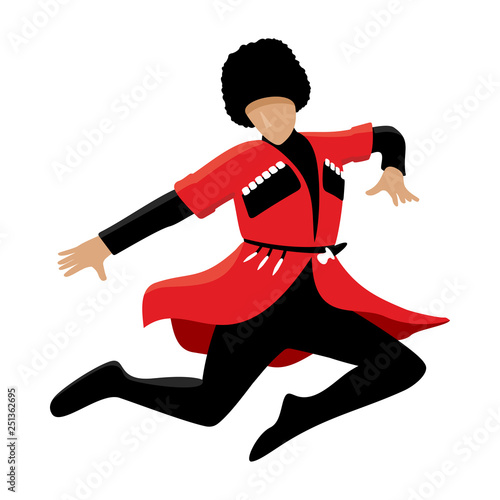 Jumping Caucasian lezginka dancer vector illustration isolated on white photo