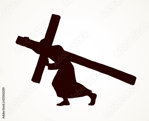 Men carry the cross. Vector drawing