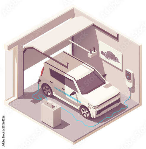 Vector isometric garage and electric vehicle
