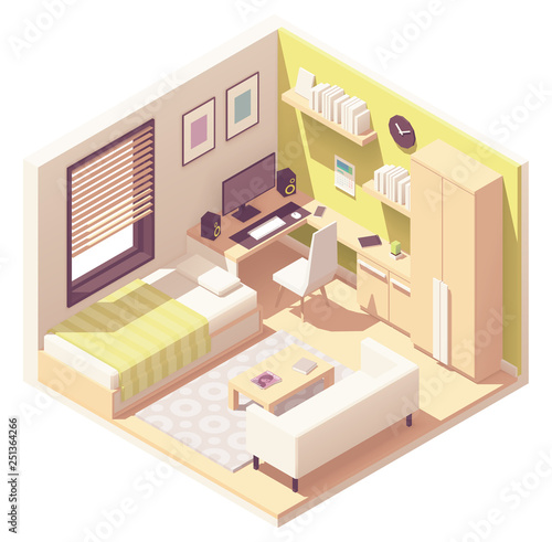 Vector isometric teenager or student room