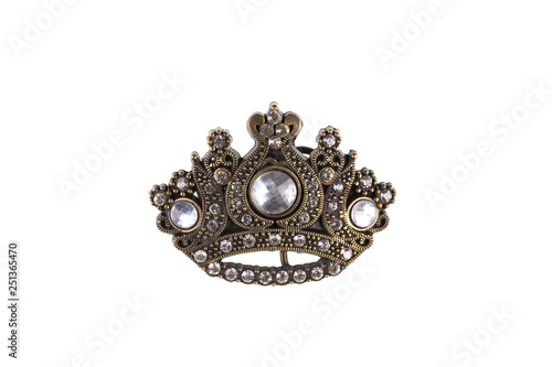 brooch crown with jewelry on white background