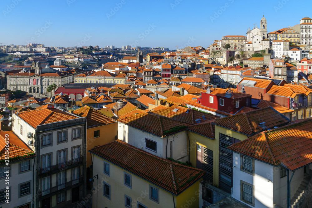 Buildings and city skyline in the center of Porto