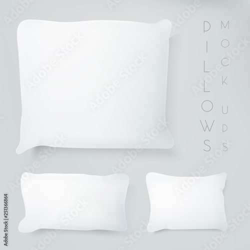 Realistic pillows with real shadow. Pillows mock ups illustration. Graphic concept for your design.