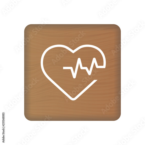 Heart Cardiogram Icon On Wooden Blocks Isolated On A White Background. Vector Illustration. Healthcare Concept.