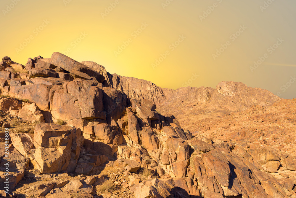 Amazing Sunrise at Sinai Mountain, Beautiful dawn in Egypt, Beautiful view from the mountain	