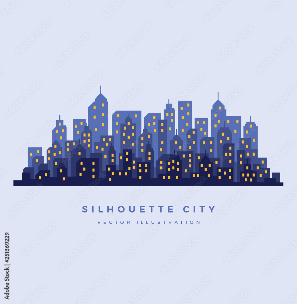 Night city vector illustration in silhouette style