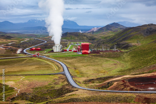 Steaming cooling tower at Krafla geothermal power plant  Northeastern Iceland Scandinavia photo