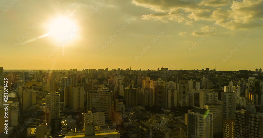 Aerial image of sunset in the city buildings - Campinas SP Brazil	