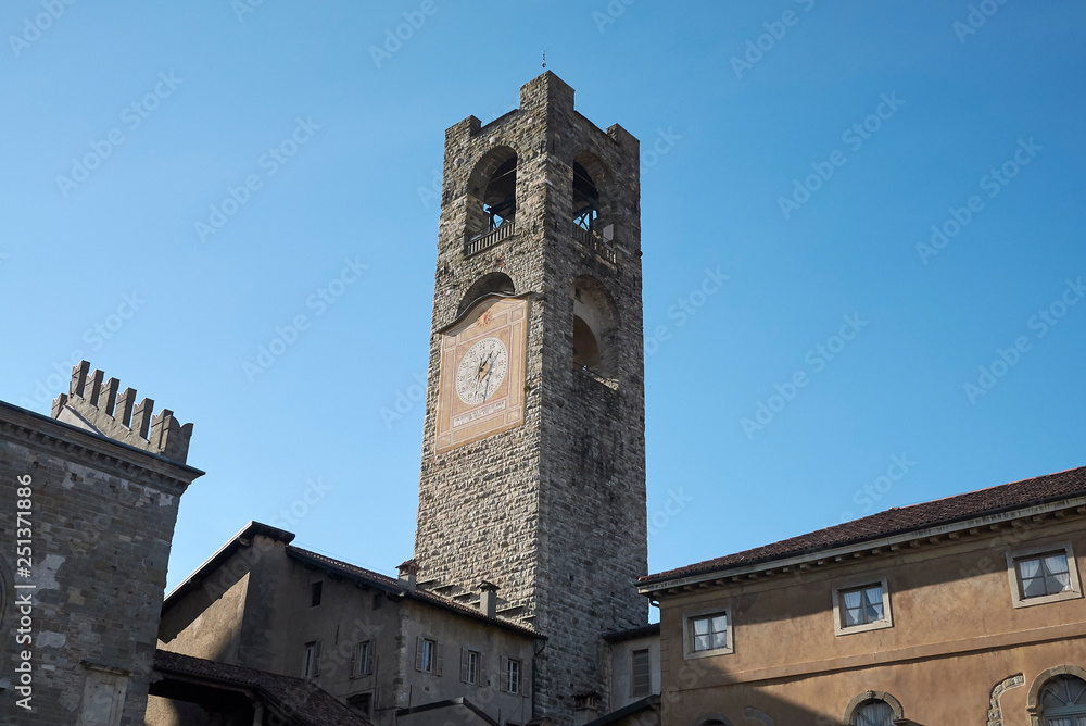 Bergamo, Italy - January 28, 2019: View of Torre Civica (Campanone)