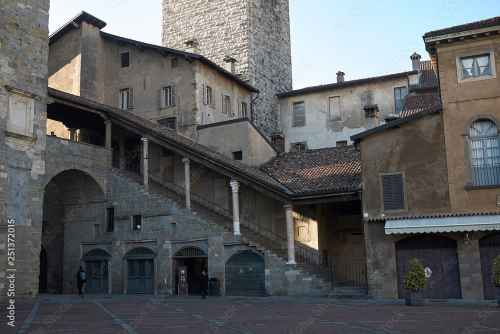 Bergamo, Italy - January 28, 2019: View of Palazzo del Podesta