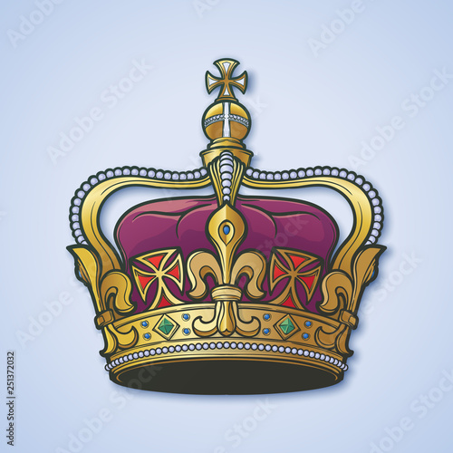 Filigree high detailed British imperial crown. Element for design logo, emblem and tattoo. Vector illustration isolated on white background Coloring book for kids and adults. EPS10 vector illustration