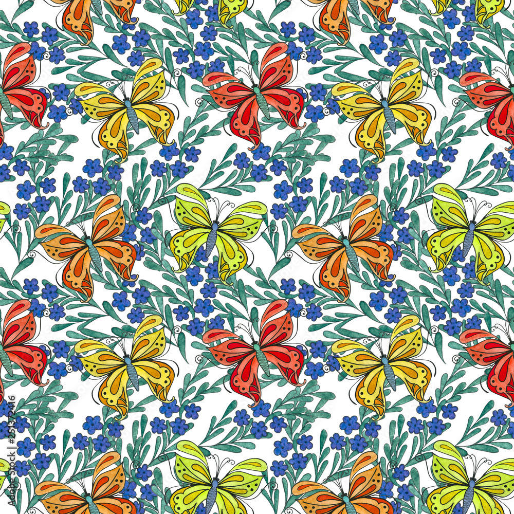 Watercolor seamless pattern with butterflies. Watercolor seamless pattern with butterflies.