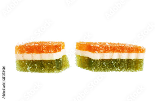 Bright marmalade candy on a white background