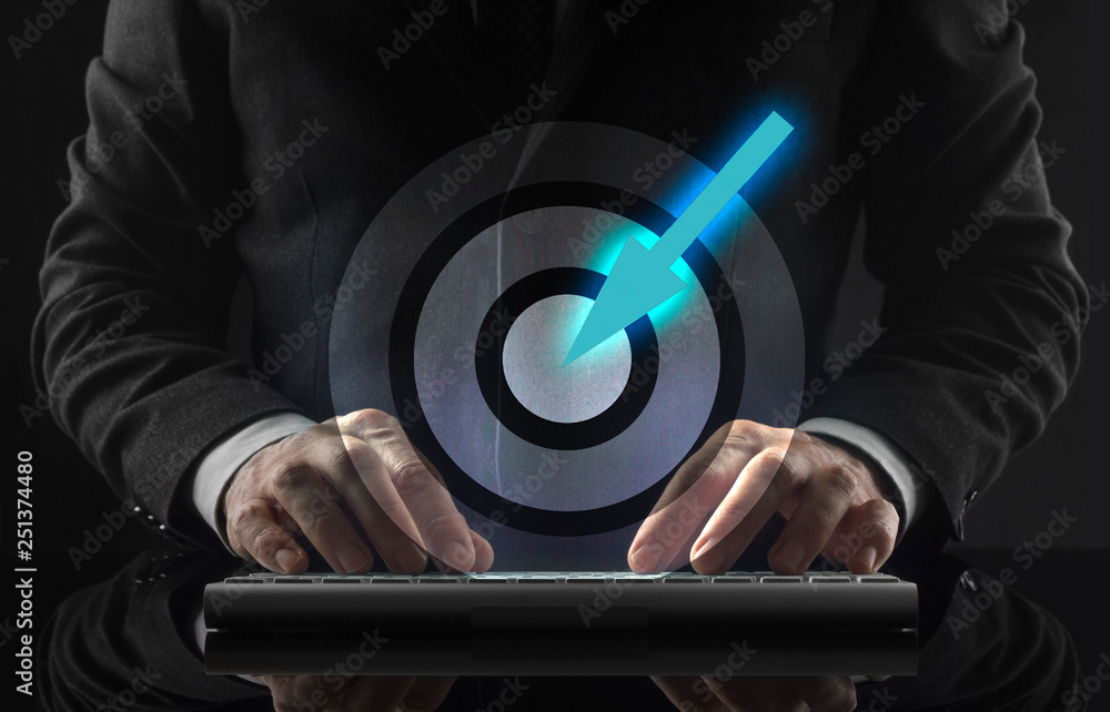 Business man working in office and icons appearing Business man working in office and icons appearing