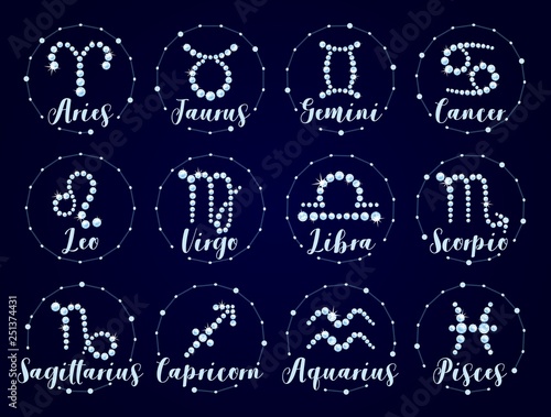 Horoscope and astrology, zodiac signs, brilliants