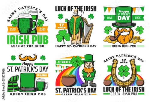 Saint Patrick lucky shamrock and leprechaun gold