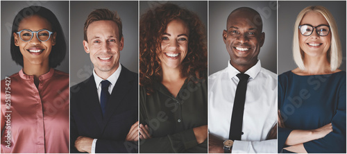 Diverse group of young businesspeople smiling confidently photo
