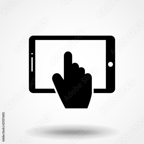flat design hand touching tablet icon vector illustration