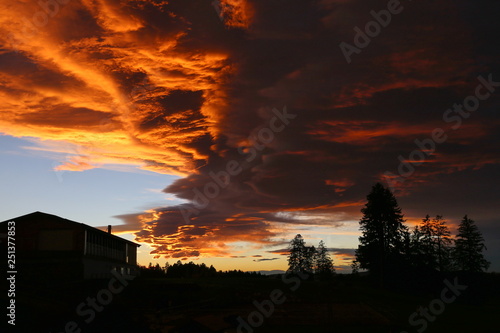 Red evening. The sky is on fire. Amazing clouds.. Dramatic sunset
