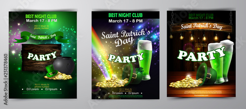 Irish holiday Saint Patrick s Day. Party poster, disco night placard
