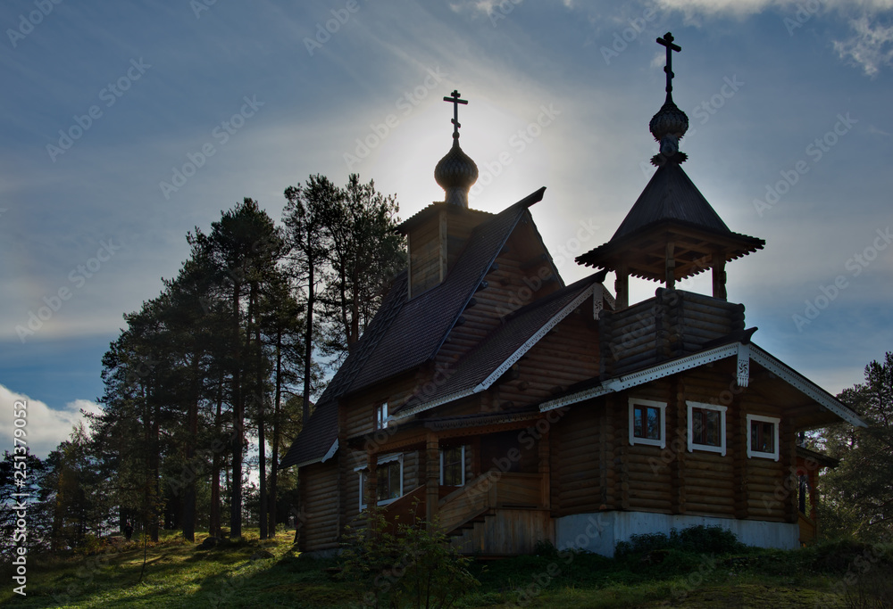 Russia. Karelia. Orthodox Church on the shore of lake Ladoga