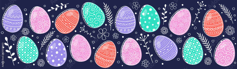 Colorful Easter eggs - banner. Vector