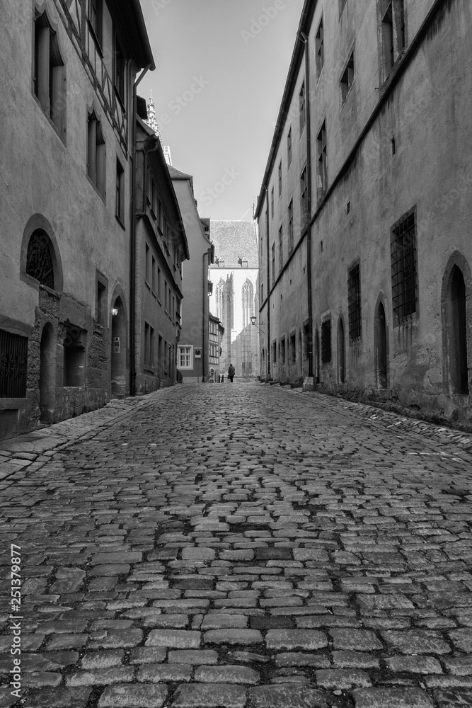 Rothenburg ob der Tauber, Germany - 18 February 2019: The streets of Rothenburg